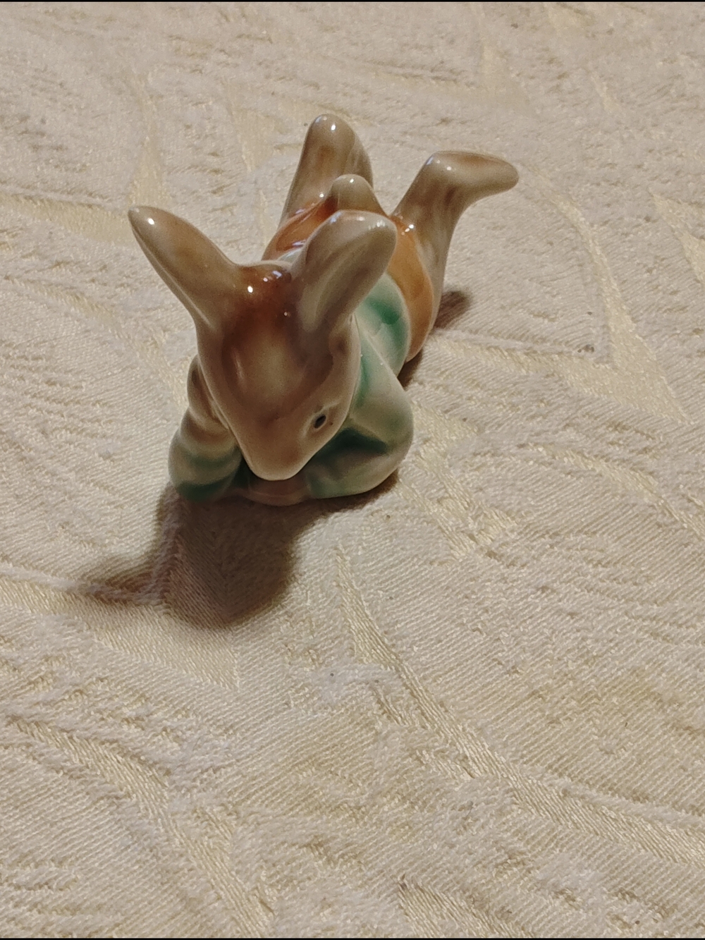 Source Unknown Brown and Green Ceramic Bunny Figurine